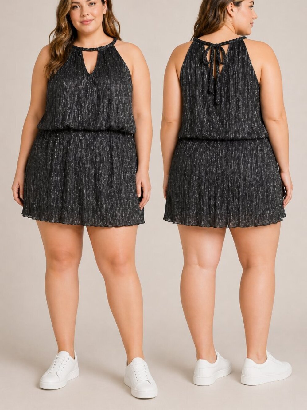 Ella Moss Cerine Metallic Tiered Keyhole Dress Black Size L NWT